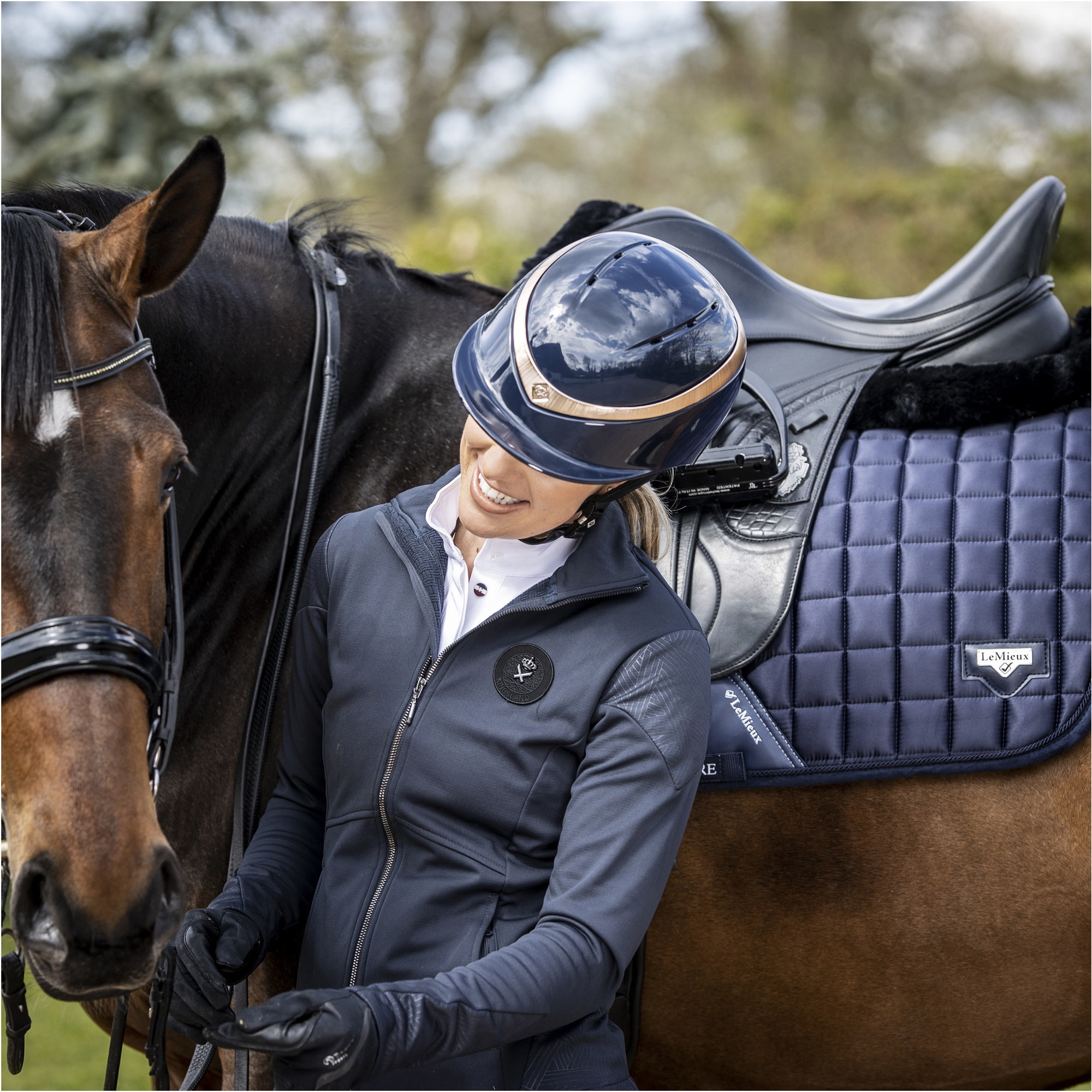 2025 Charles Owen Casque Et Bandeau Brillant Halo - Navy / Or Rose